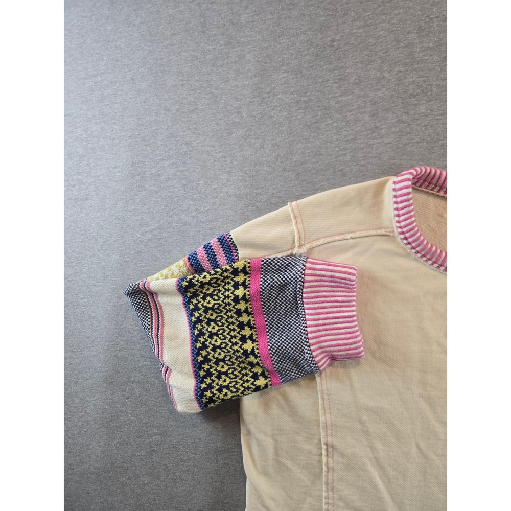 Pilcro Sweatshirt Womens Large Cream Pink Fair Isle Mixed Media Sleeve Oversized - Picture 7 of 10